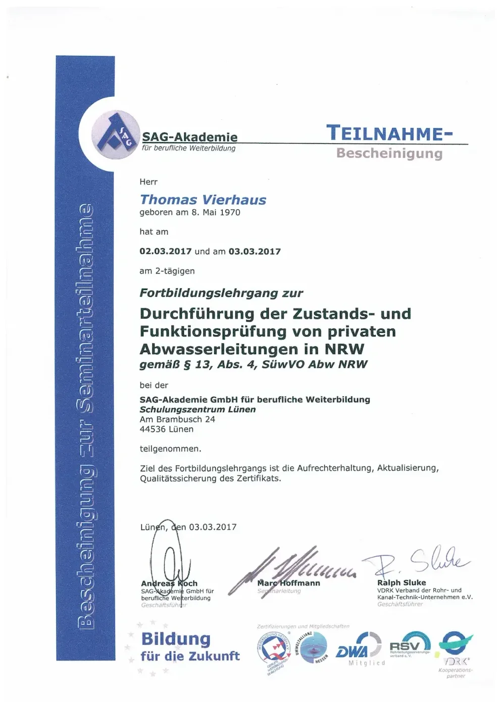 Zertifikat der RKS Rohr und Kanal Technik GmbH (20)
