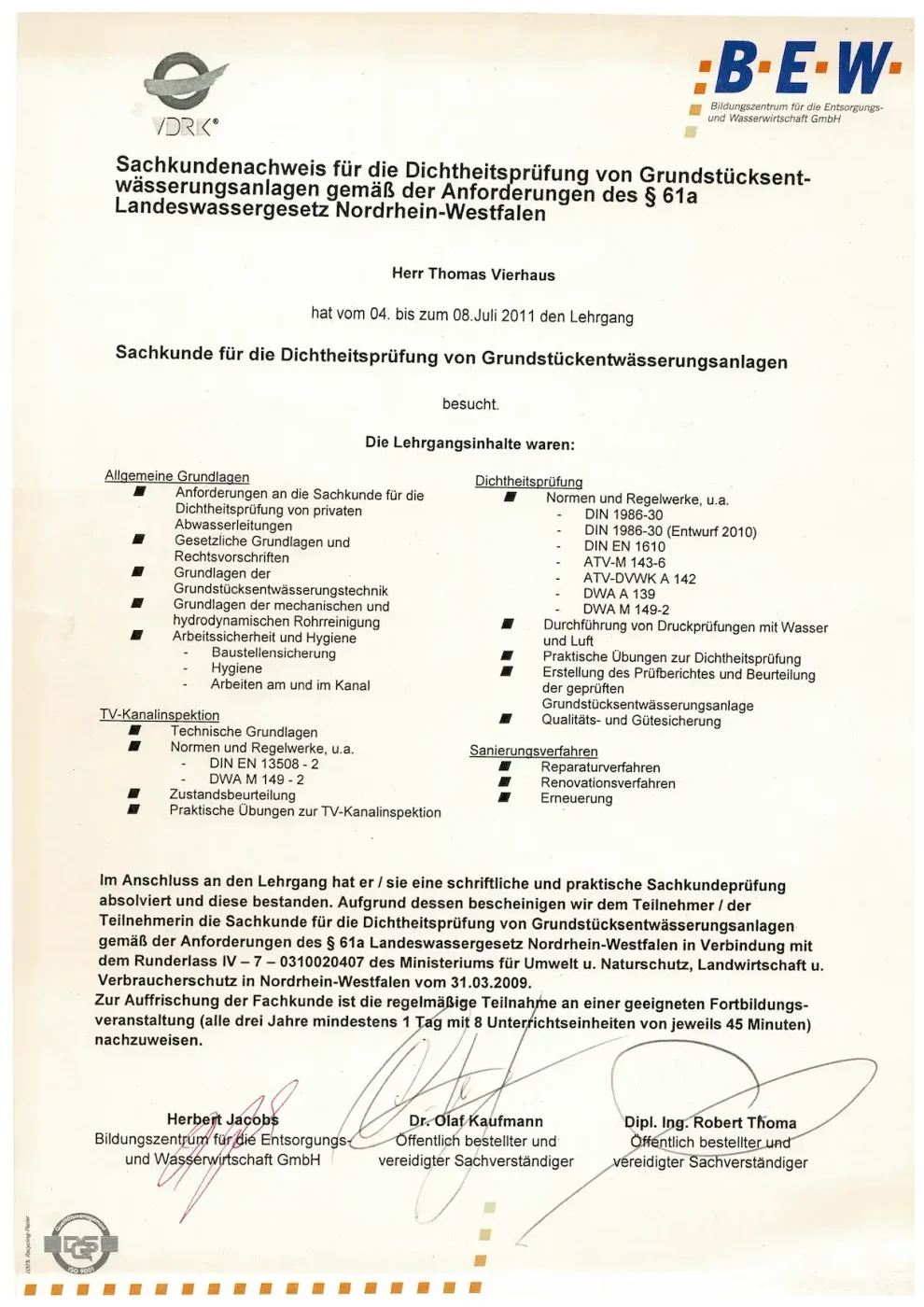 Zertifikat der RKS Rohr und Kanal Technik GmbH (21)